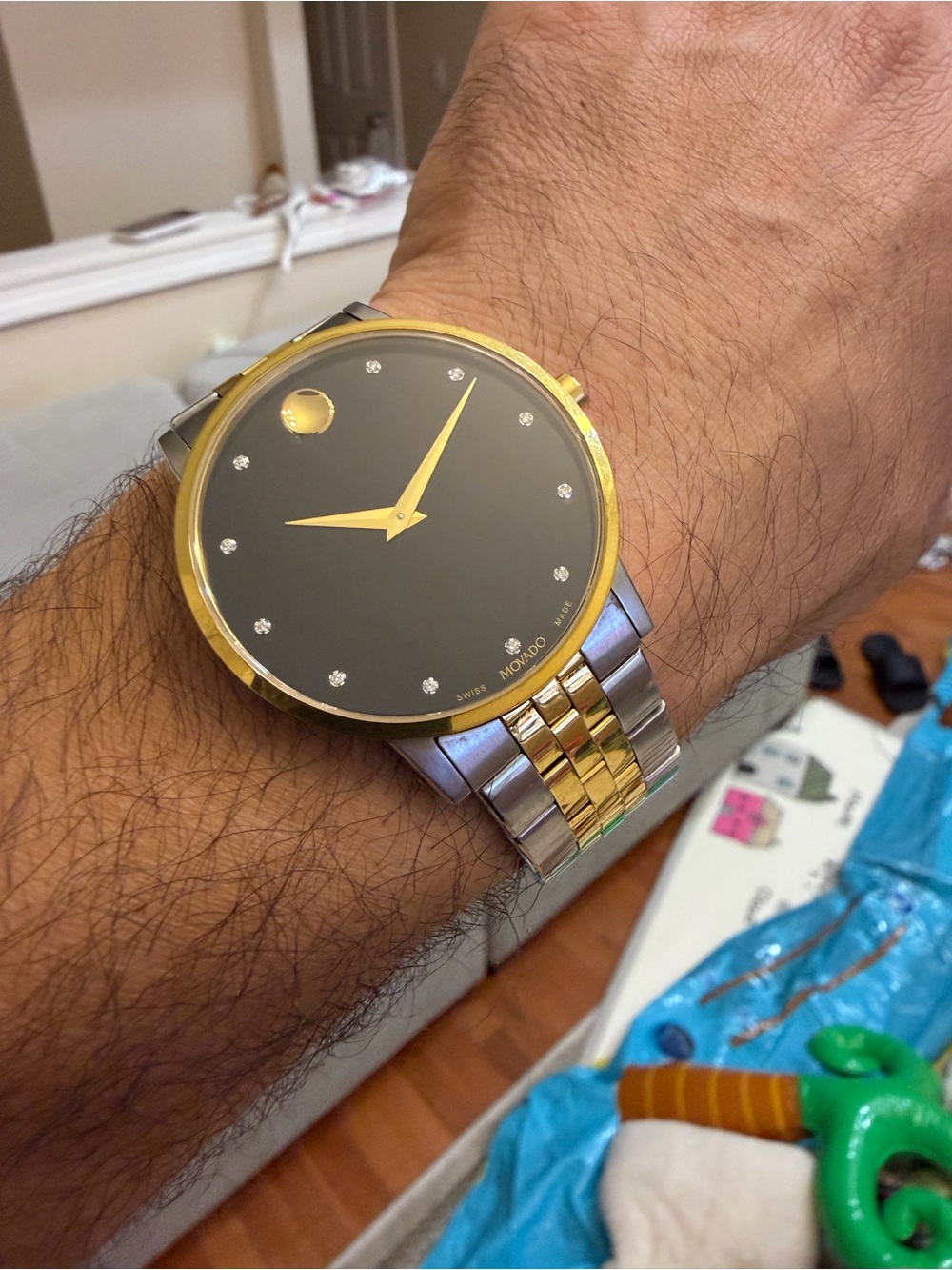 Movado Museum Classic 07.1.19.1462 Men's Diamond Black Dial Two-Tone Watch 7" - Picture 3 of 16
